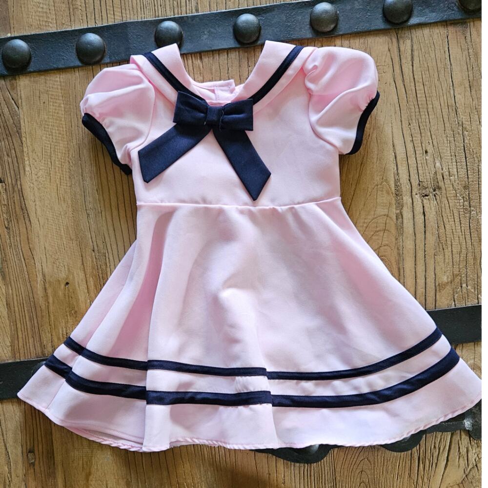 Rare Editions Blush and Navy Sailor Dress - Picture 2 of 6